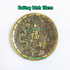 Đĩa xin đài Âm Dương bằng đồng khắc Long Phụng Ngũ Phúc cực đẹp