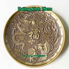 Đĩa xin đài Âm Dương bằng đồng khắc Long Phụng Ngũ Phúc cực đẹp