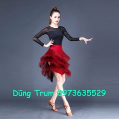 Chân Váy Khiêu Vũ Cao Cấp Tua Rua Dài 3 Tầng Đến Gối