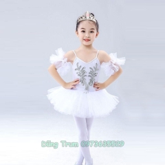 Váy Múa Bale Trắng Siêu Xinh Cho Bé, Váy Múa Thiên Nga Cho Lớp Đội Nhóm Biểu Diễn