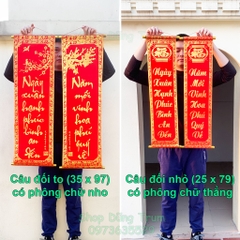 [CHUẨN ĐẸP] 1 đôi câu đối đỏ, cặp liễn trang trí Tết chất nhung kích thước chuẩn số đẹp thần tài 79cm, 97cm