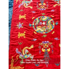 Khăn phủ diện vải dâu thêu chỉ vàng hầu đồng hầu Thánh gồm khăn phủ và khăn tấu cực đẹp