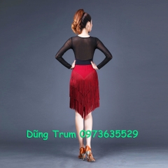 Chân Váy Khiêu Vũ Cao Cấp Tua Rua Dài 3 Tầng Đến Gối