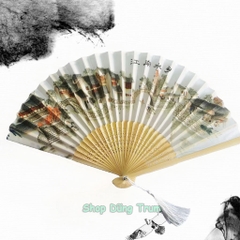 Quạt Cổ Trang Gắn Dây Tua Rua Loại Đẹp Nhiều Mẫu Họa Tiết DT380