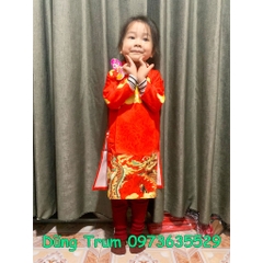 Áo dài Tết cách tân cho bé vải gấm họa tiết cực đẹp