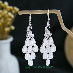 Bông tai dài họa tiết chim công phong cách Bohemian, khuyên tai dài cổ trang C872