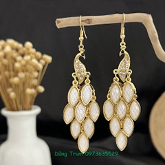 Bông tai dài họa tiết chim công phong cách Bohemian, khuyên tai dài cổ trang C872