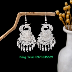 Bông tai dài họa tiết chim công phong cách Bohemian, khuyên tai dài cổ trang C872
