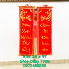 [CHUẨN ĐẸP] 1 đôi câu đối đỏ, cặp liễn trang trí Tết chất nhung kích thước chuẩn số đẹp thần tài 79cm, 97cm