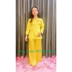 Bộ Bà Ba Vải Gấm Cao Cấp, Đồ Lam Đi Chùa Nữ Họa Tiết Hoa Cực Đẹp