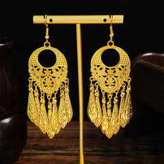 Đôi hoa tai dài tua rua cổ trang hầu đồng, bông tai dân tộc biểu diễn V765