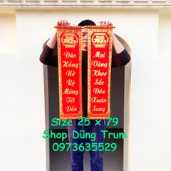 Cặp liễng đỏ treo trang trí Tết Xuân cực hay (Đào Hồng Nở Rộ Mừng Tết Đến - Mai Vàng Khoe Sắc Đón Xuân Sang)