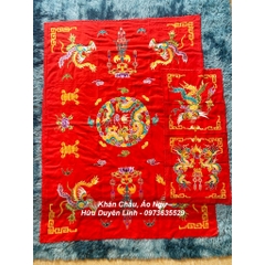 Khăn phủ diện vải dâu thêu chỉ vàng hầu đồng hầu Thánh gồm khăn phủ và khăn tấu cực đẹp