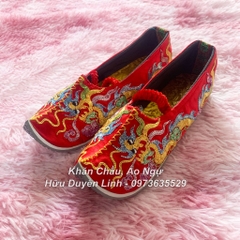 Giày hầu đồng Quan Lớn, hầu các Thánh Hoàng vải gấm thêu kim tuyến họa tiết rồng cực đẹp