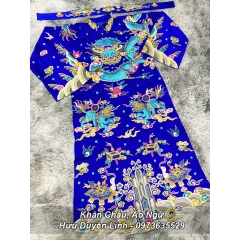 Trang phục hầu đồng Ngũ Vị Tôn Quan vải gấm thêu tay chỉ ngũ sắc vảy rồng xanh bằng kim sa cực phẩm siêu đẹp