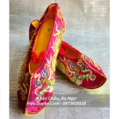 Giày hầu giá Ông Hoàng Bảy vải gấm chỉ vàng, hài hầu đồng Quan Hoàng Bảy