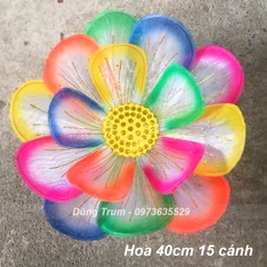 Hoa ngũ sắc múa biểu diễn, hoa múa cầm tay chất liệu nan sắt đàn hồi họa tiết phủ kim tuyến cực đẹp