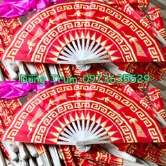 Quạt múa họa tiết chim hạc chất liệu nan tre vải lụa cực đẹp