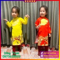 Áo dài Tết cách tân cho bé vải gấm họa tiết cực đẹp