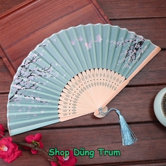Quạt Cổ Trang Gắn Dây Tua Rua Loại Đẹp Nhiều Mẫu Họa Tiết DT380