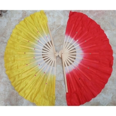 Quạt múa 2 màu người lớn nan tre vải lụa mềm mại