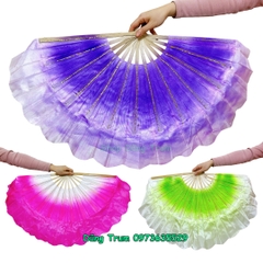 Quạt Múa 2 Màu Nan Tre Vải Lụa Phun Kim Tuyến Họa Tiết QMV02