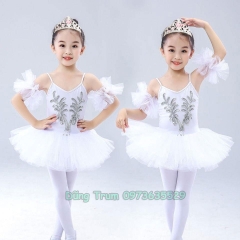 Váy Múa Bale Trắng Siêu Xinh Cho Bé, Váy Múa Thiên Nga Cho Lớp Đội Nhóm Biểu Diễn