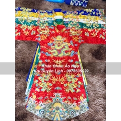 Trang phục Ngũ Vị Tôn Quan vải gấm thêu tay chỉ ngũ sắc vảy rồng vàng bằng kim sa cực phẩm siêu đẹp