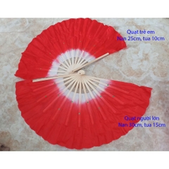Quạt múa 2 màu người lớn nan tre vải lụa mềm mại