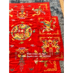 Khăn phủ diện vải dâu thêu chỉ vàng hầu đồng hầu Thánh gồm khăn phủ và khăn tấu cực đẹp