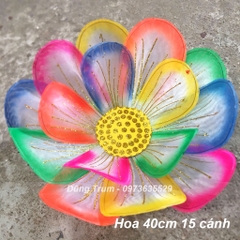 Hoa ngũ sắc múa biểu diễn, hoa múa cầm tay chất liệu nan sắt đàn hồi họa tiết phủ kim tuyến cực đẹp