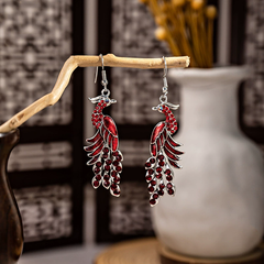 Bông tai dài họa tiết chim công phong cách Bohemian, khuyên tai dài cổ trang C872