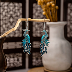 Bông tai dài họa tiết chim công phong cách Bohemian, khuyên tai dài cổ trang C872