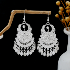 Bông tai dài họa tiết chim công phong cách Bohemian, khuyên tai dài cổ trang C872