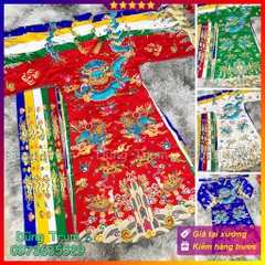 Trang phục hầu đồng Ngũ Vị Tôn Quan vải gấm thêu tay chỉ ngũ sắc vảy rồng xanh bằng kim sa cực phẩm siêu đẹp