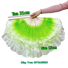 Quạt Múa 2 Màu Nan Tre Vải Lụa Phun Kim Tuyến Họa Tiết QMV02