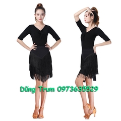 Chân Váy Khiêu Vũ Cao Cấp Tua Rua Dài 3 Tầng Đến Gối