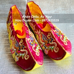 Giày hầu giá Ông Hoàng Bảy vải gấm chỉ vàng, hài hầu đồng Quan Hoàng Bảy