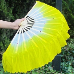 Quạt múa 2 màu người lớn nan tre vải lụa mềm mại