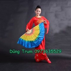 Quạt múa 3 màu người lớn nan tre tua vải mềm mại cực đẹp