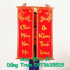 [CHUẨN ĐẸP] 1 đôi câu đối đỏ, cặp liễn trang trí Tết chất nhung kích thước chuẩn số đẹp thần tài 79cm, 97cm