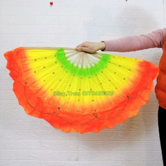 Quạt múa 3 màu nan tre họa tiết kim tuyến