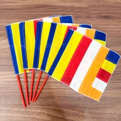 Cờ Phật Giáo cầm tay vải phi bóng bền đẹp