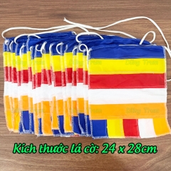 Cờ dây Phật Giáo, cờ Phật Đản loại may vải lụa tuyết chịu nắng mưa tốt