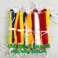 Cờ dây Phật Giáo, cờ Phật Đản loại may vải lụa tuyết chịu nắng mưa tốt