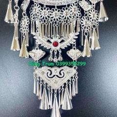 Kiềng hầu đồng tua dài kèm 2 bông tai, vòng cổ dân tộc mặt dây chuyền DT008