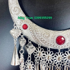 Kiềng hầu đồng tua dài kèm 2 bông tai, vòng cổ dân tộc mặt dây chuyền DT008