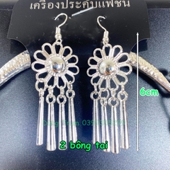 Kiềng hầu đồng tua dài kèm 2 bông tai, vòng cổ dân tộc mặt dây chuyền DT008