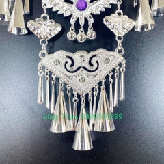 Kiềng hầu đồng tua dài kèm 2 bông tai, vòng cổ dân tộc mặt dây chuyền DT008