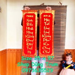 Cặp liễn đỏ chất nhung chữ vàng trang trí Tết - Công Cha Nghĩa Mẹ